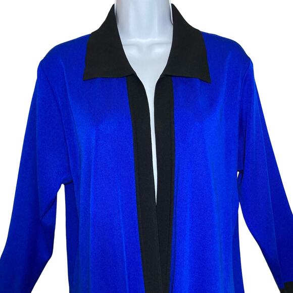 Exclusively Misook Medium Colorblock Royal Blue Jacket With Black Trim Pockets M - Picture 3 of 16